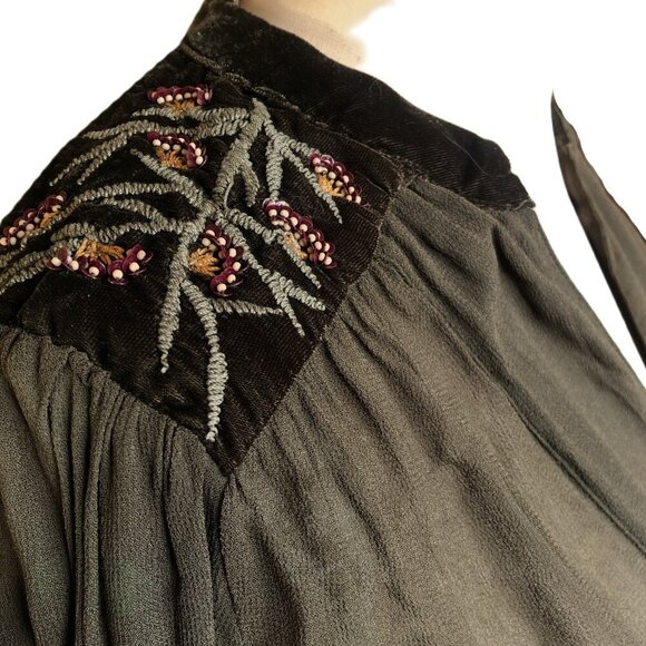 Zara olive brown velvet, embroidery and beads tunic top - Picture 7 of 13